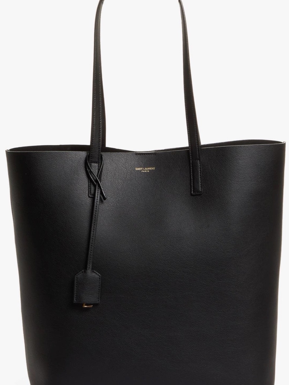 Saint Laurent Black Smooth Leather Tote with Strap Tag